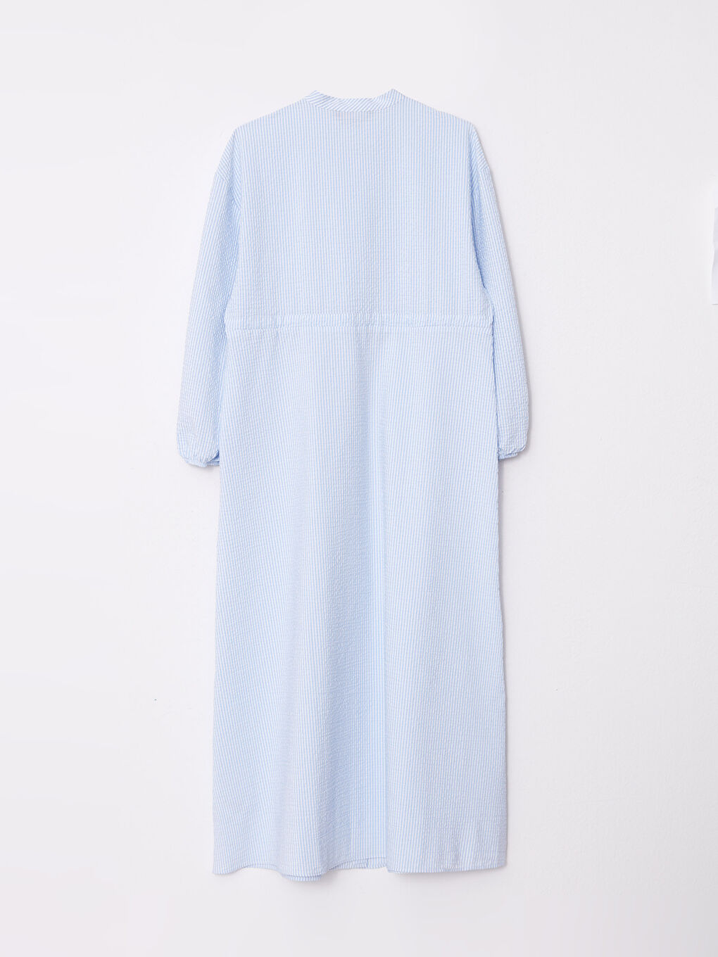 Mavi Hakim Yaka Çizgili Uzun Kollu Kadın Elbise-5