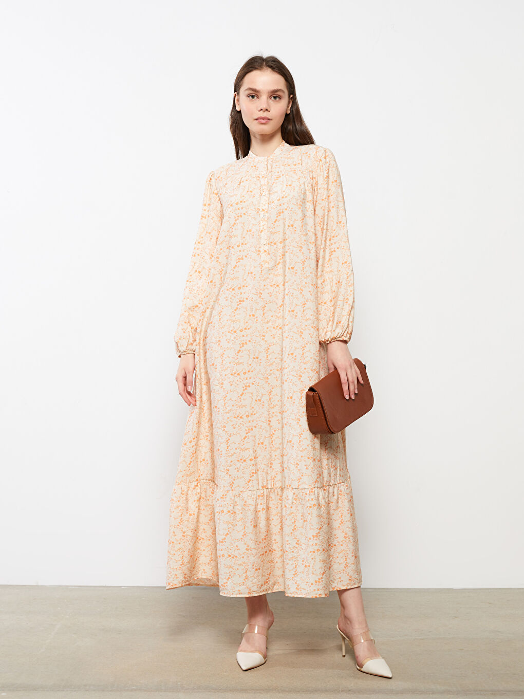 Rochie cu Guler de Judecător, Cu Model, Mânecă Lungă pentru Femei