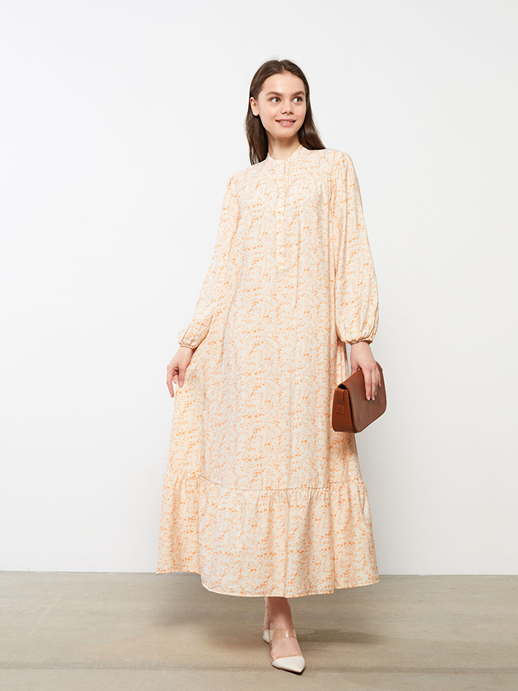 Rochie cu Guler de Judecător, Cu Model, Mânecă Lungă pentru Femei-1