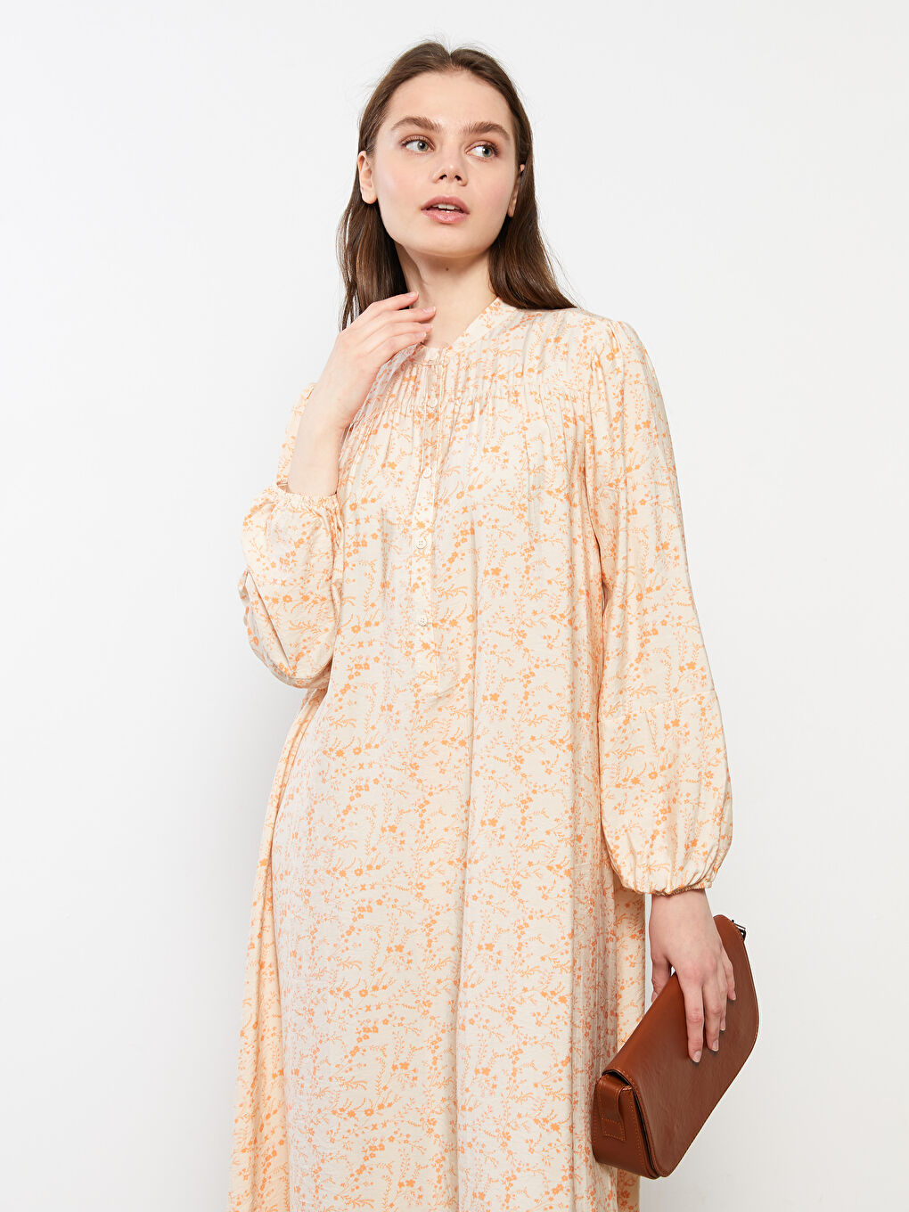 Rochie cu Guler de Judecător, Cu Model, Mânecă Lungă pentru Femei-2