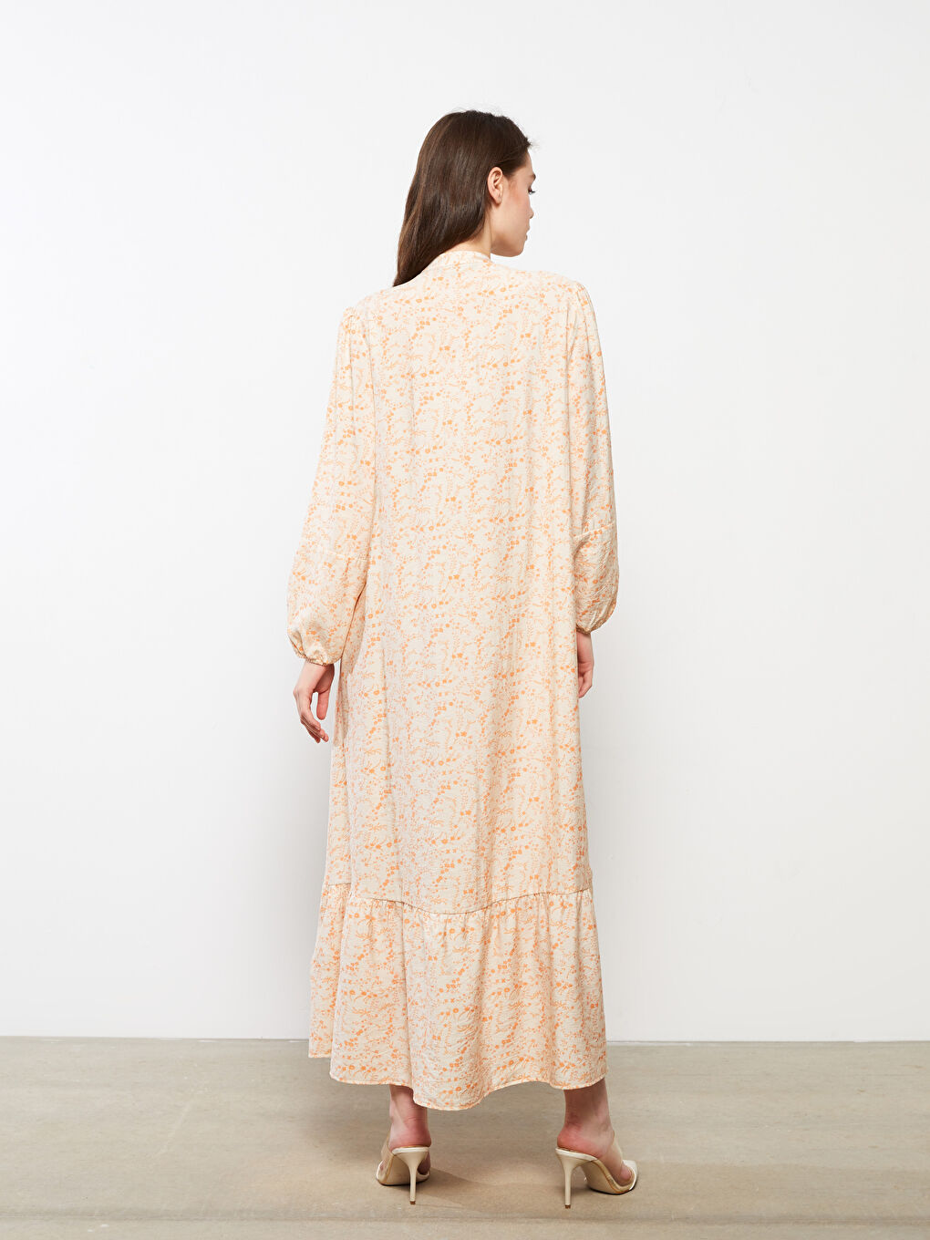 Rochie cu Guler de Judecător, Cu Model, Mânecă Lungă pentru Femei-4