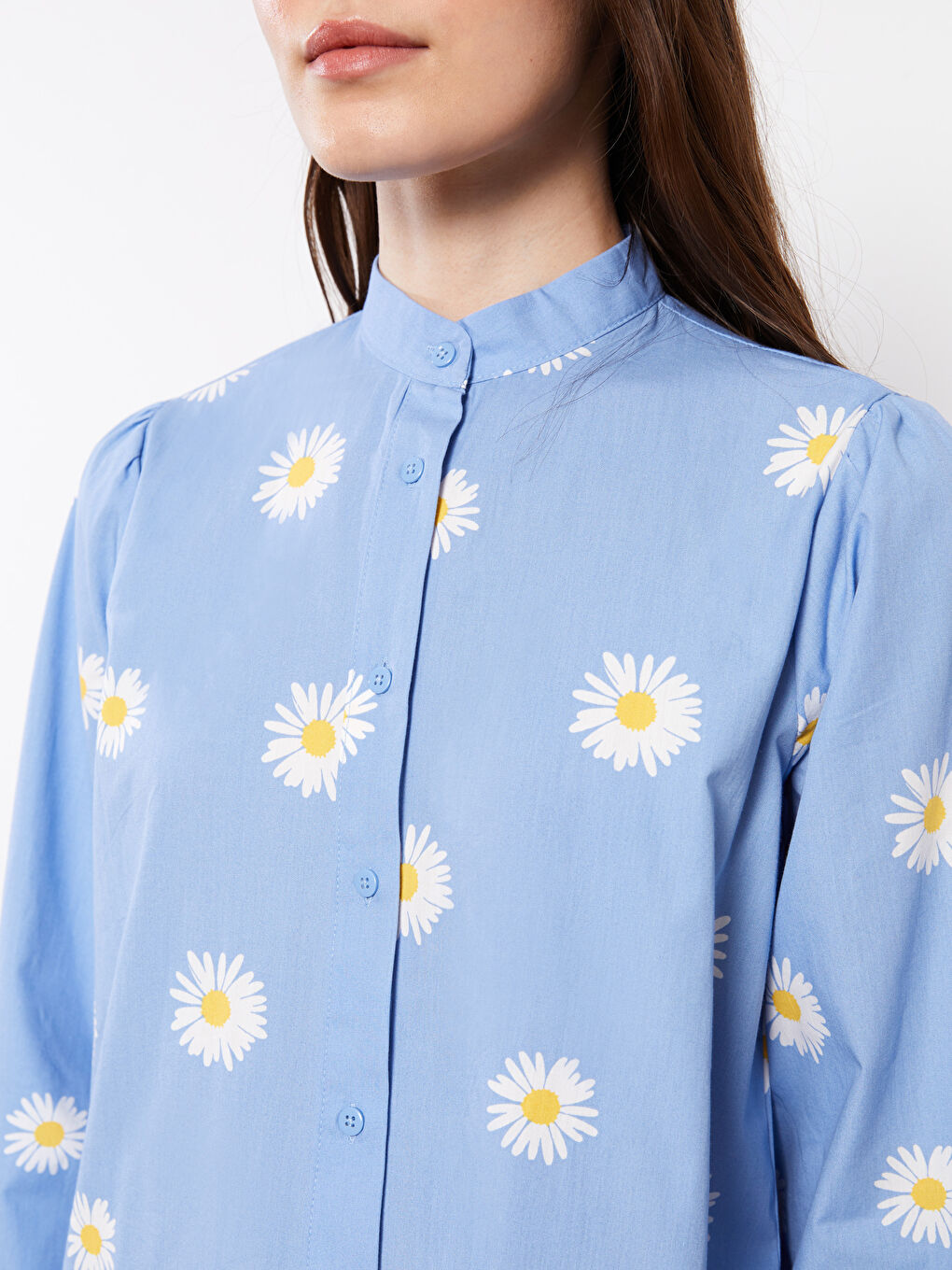 Mavi Hakim Yaka Çiçekli Poplin Kadın Elbise-3