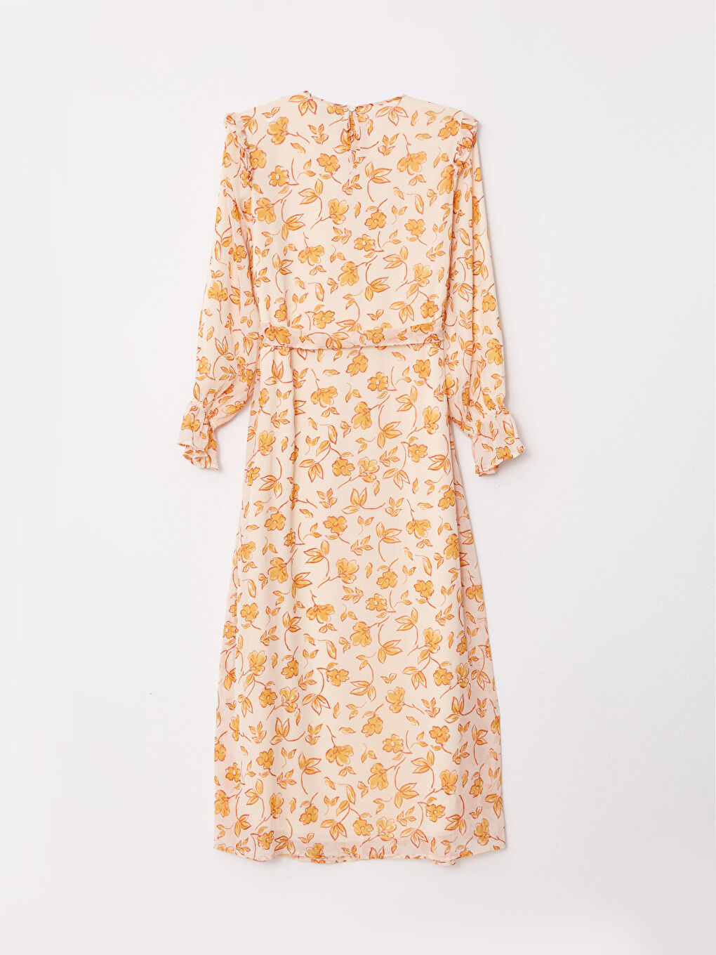 Turuncu Bisiklet Yaka Çiçekli Uzun Kollu Şifon Kadın Elbise-6