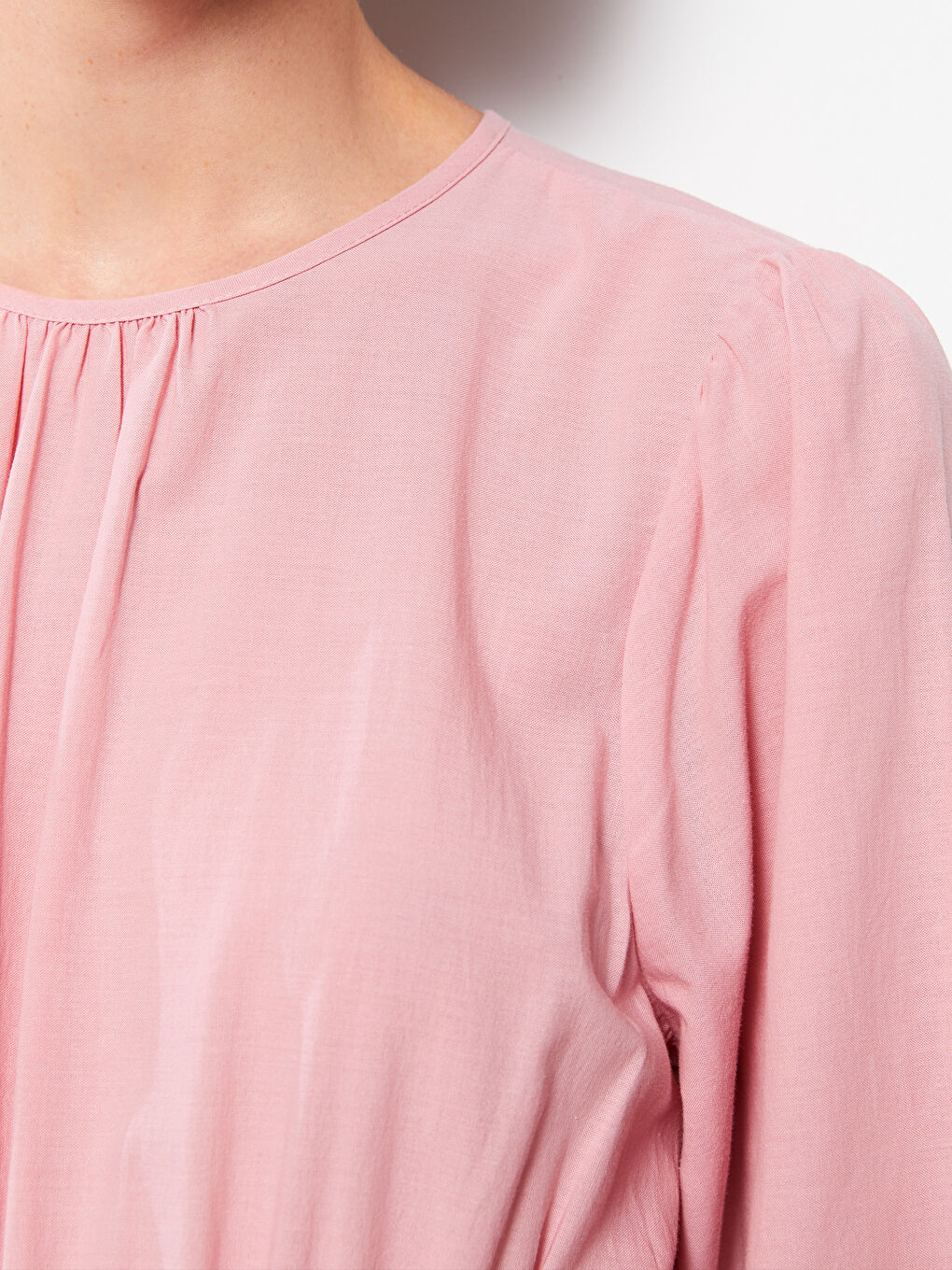 فستان نساء بكول مدور فورم كم طويل قطن-3