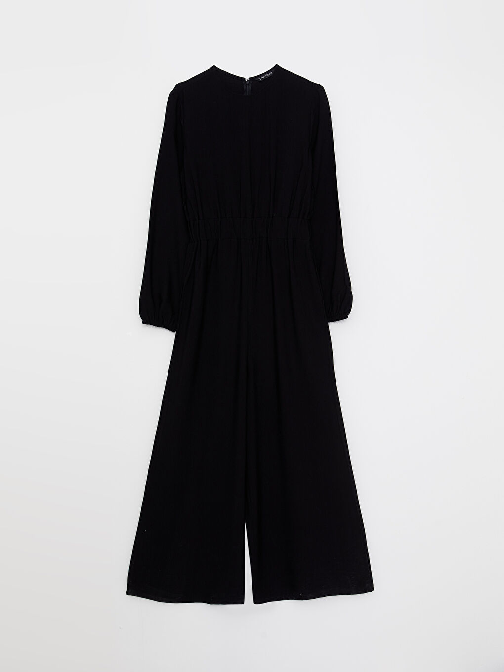 Siyah Bisiklet Yaka Düz Uzun Kollu Kadın Tulum-4