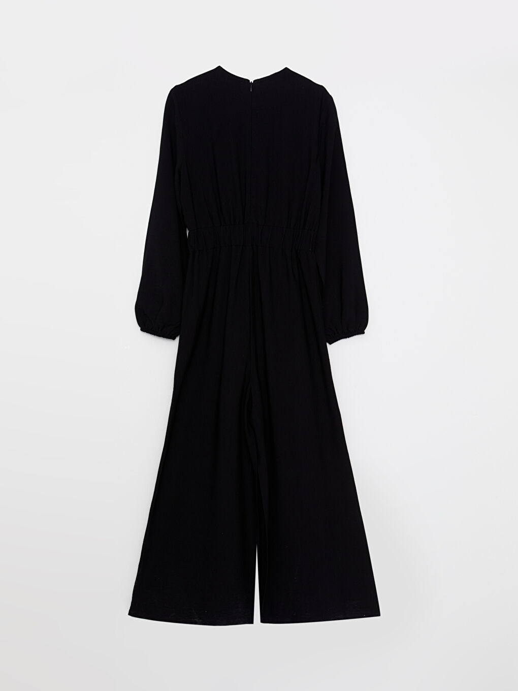 Siyah Bisiklet Yaka Düz Uzun Kollu Kadın Tulum-5