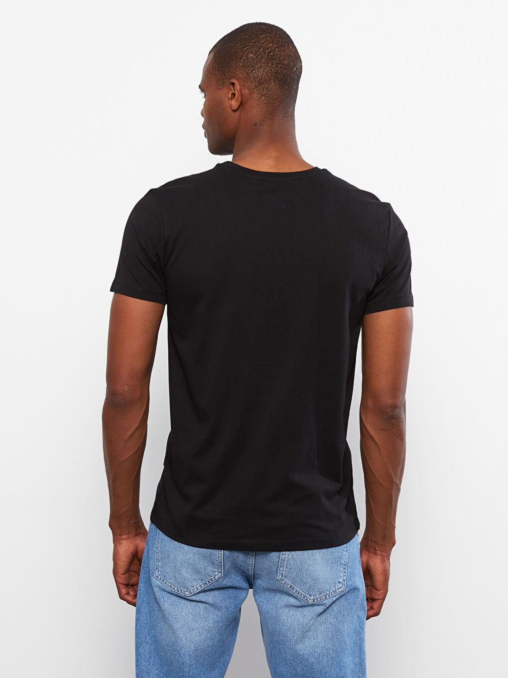 Siyah Bisiklet Yaka Kısa Kollu Mickey Mouse Baskılı Penye Erkek Tişört-4