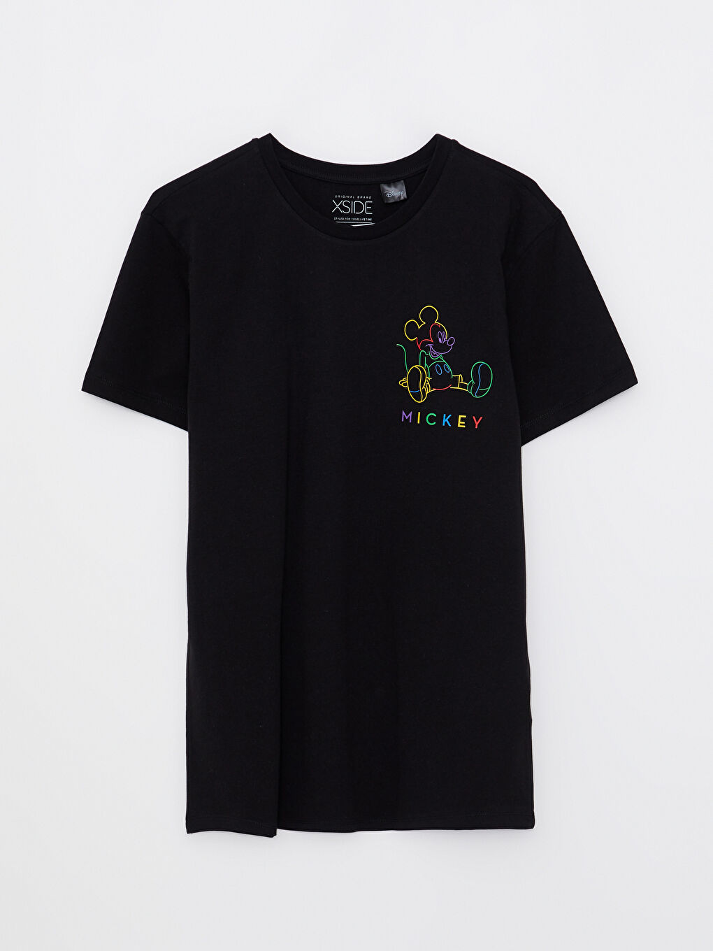 Siyah Bisiklet Yaka Kısa Kollu Mickey Mouse Baskılı Penye Erkek Tişört-5