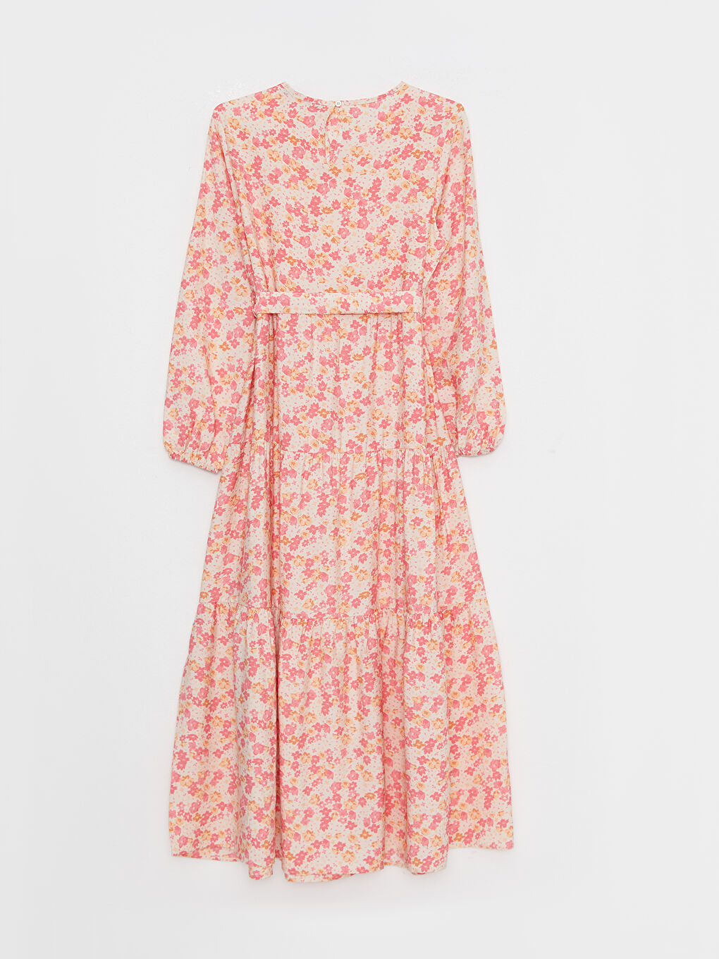 Ekru Bisiklet Yaka Çiçekli Uzun Kollu Kadın Elbise-6