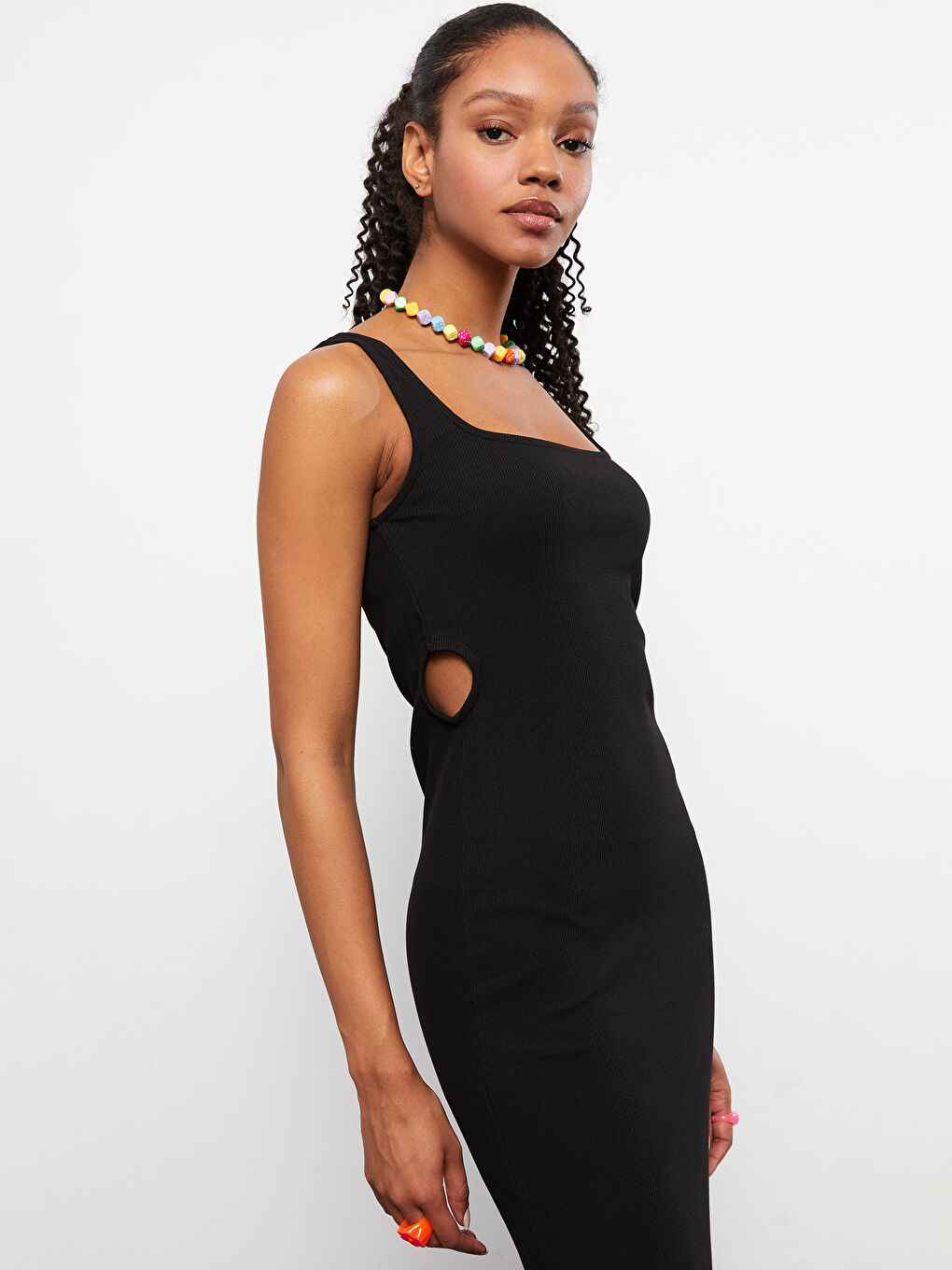 Women's Square Neck Straight Sleeveless Bodycon Dress-1