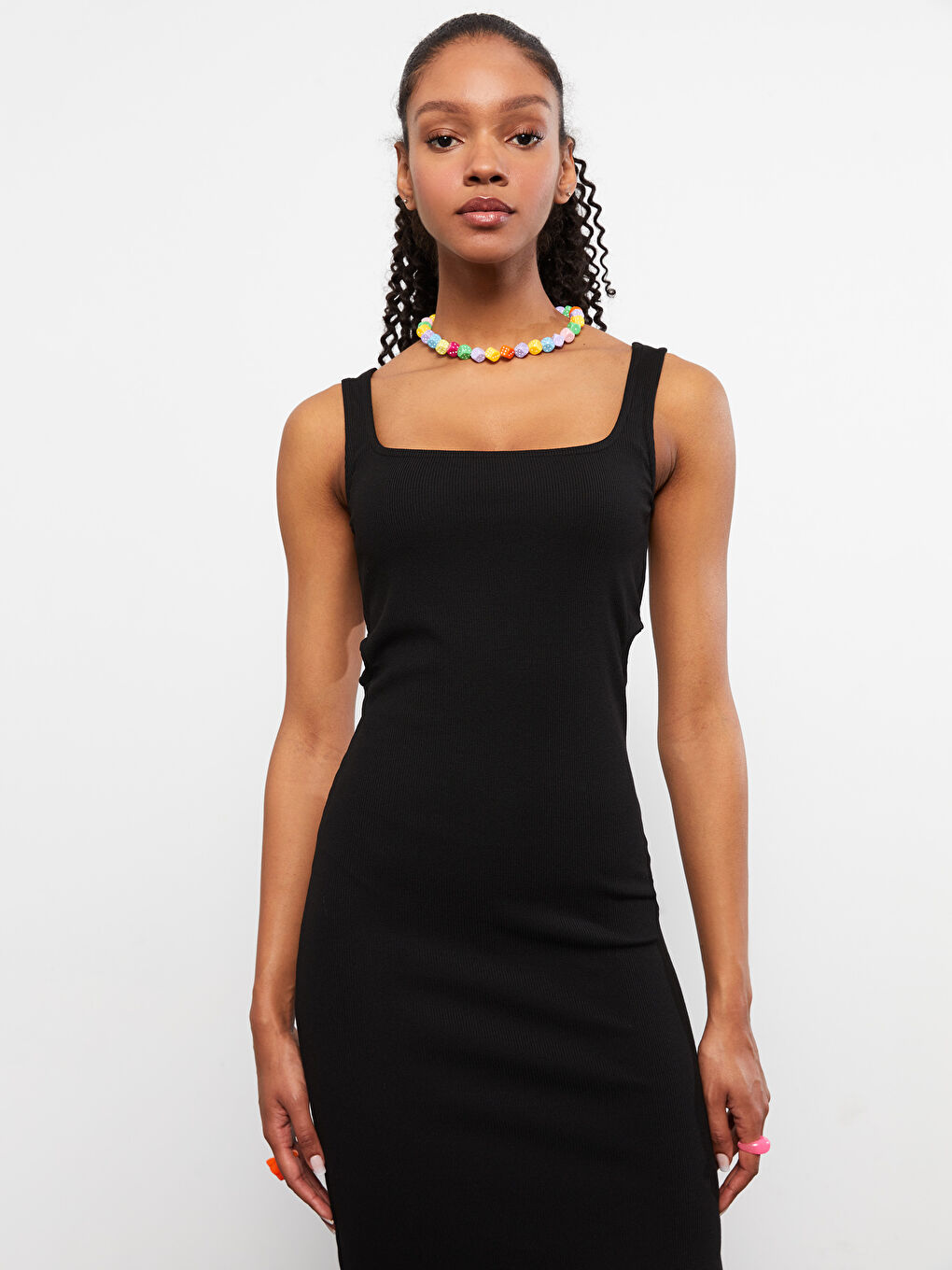 Women's Square Neck Straight Sleeveless Bodycon Dress-2