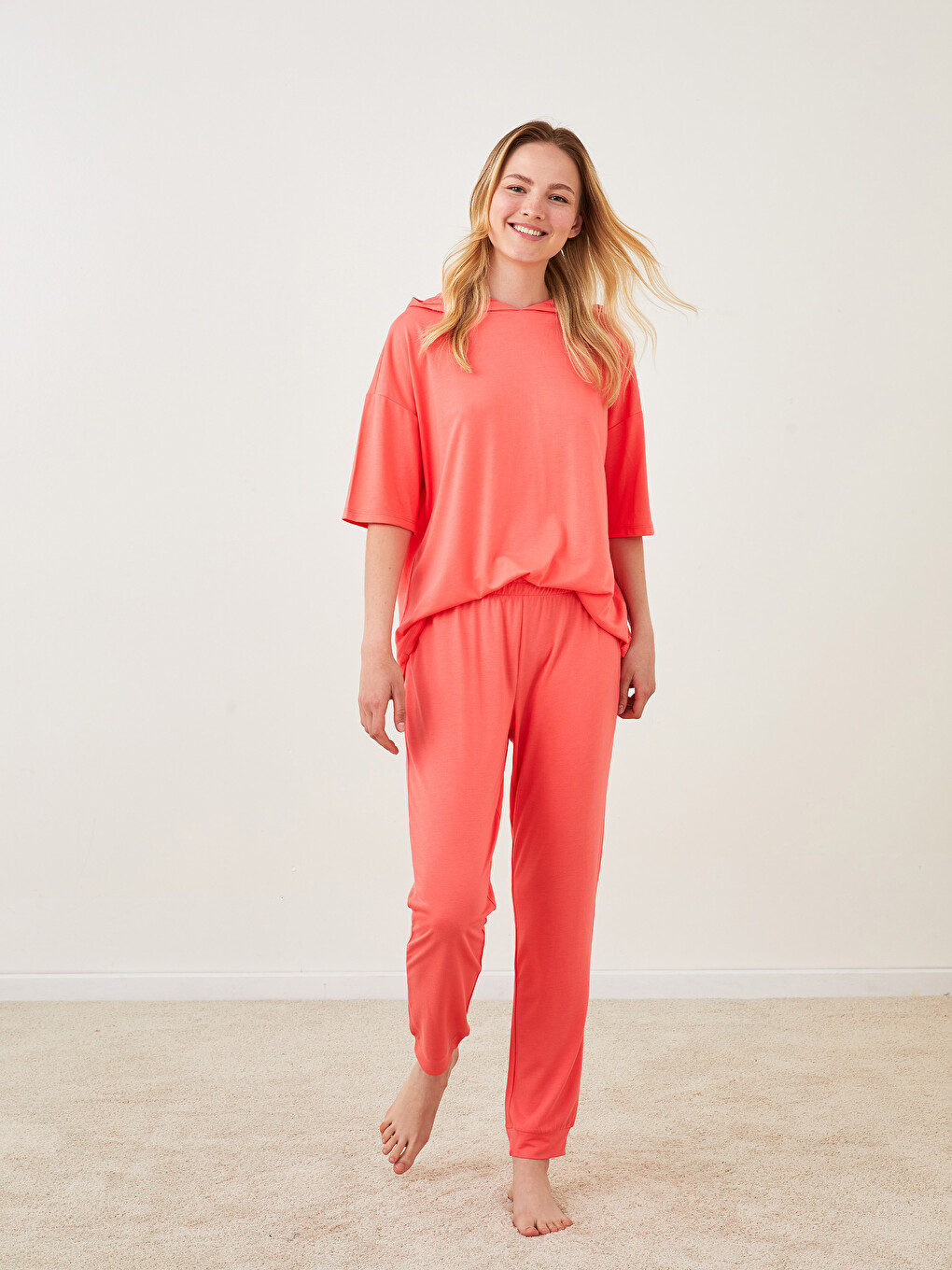 Mercan Kadın Beli Lastikli Düz Jogger Pijama Alt-1