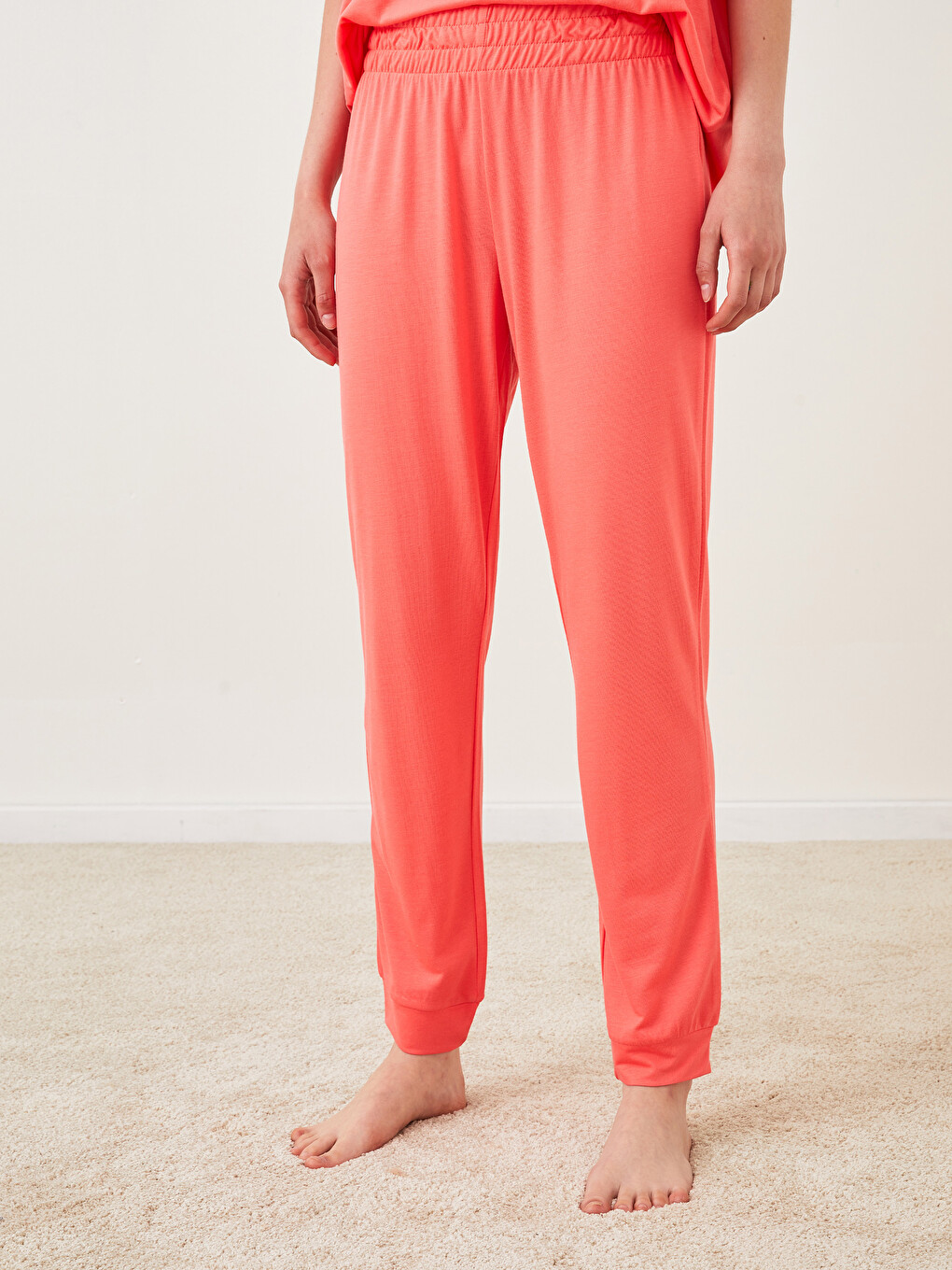 Mercan Kadın Beli Lastikli Düz Jogger Pijama Alt-3