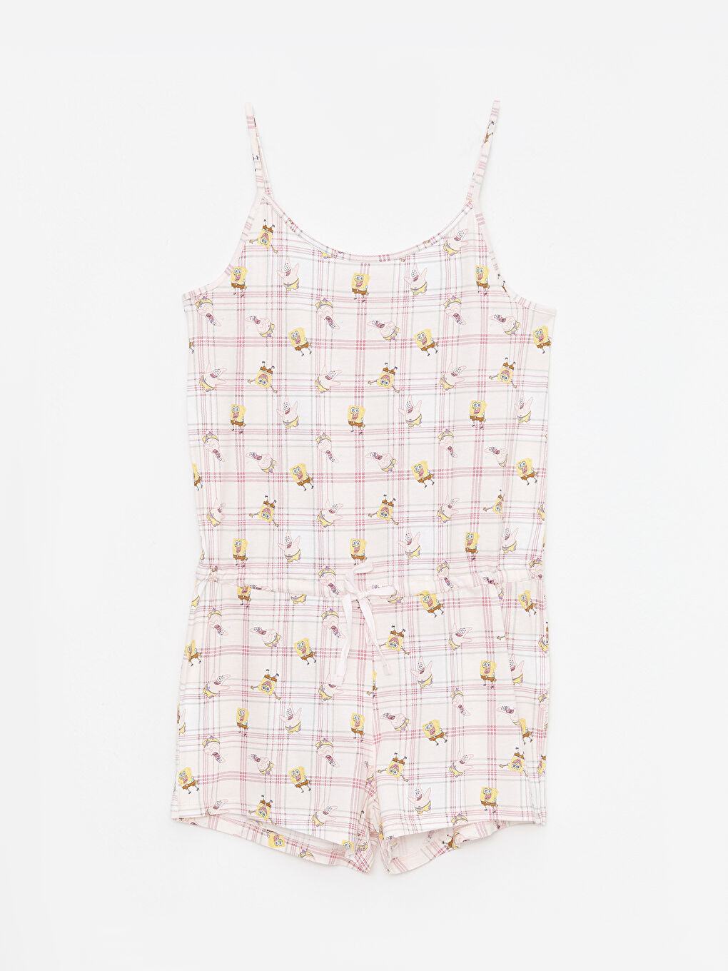LCW DREAM U-Neck SpongeBob Printed Strappy Women's Shorts Jumpsuit Pajamas -S2IF12Z8-LSZ