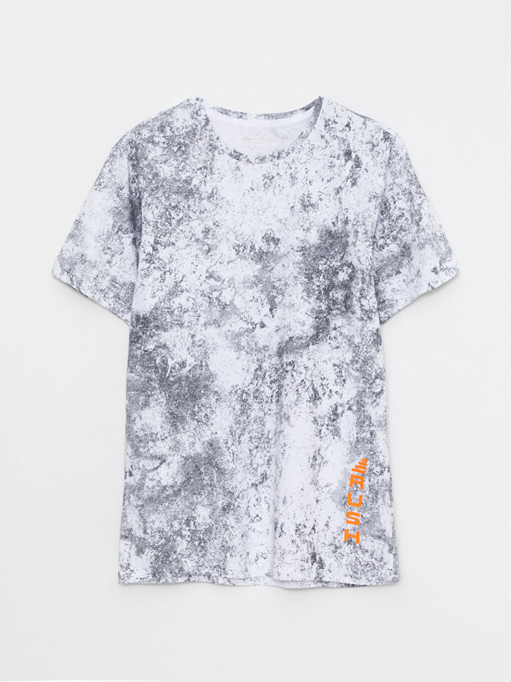 Beyaz Bisiklet Yaka Kısa Kollu Desenli Erkek Spor Tişört-4