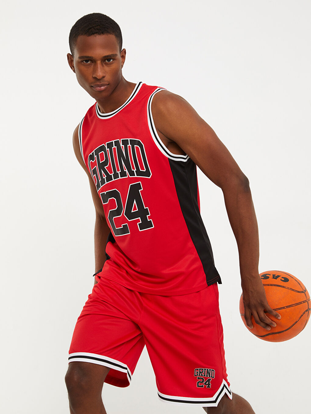 Kırmızı Bisiklet Yaka Baskılı Erkek Kolsuz Tişört