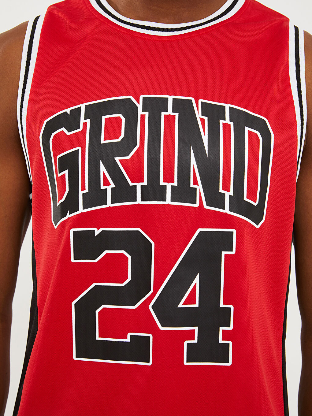 Kırmızı Bisiklet Yaka Baskılı Erkek Kolsuz Tişört-2