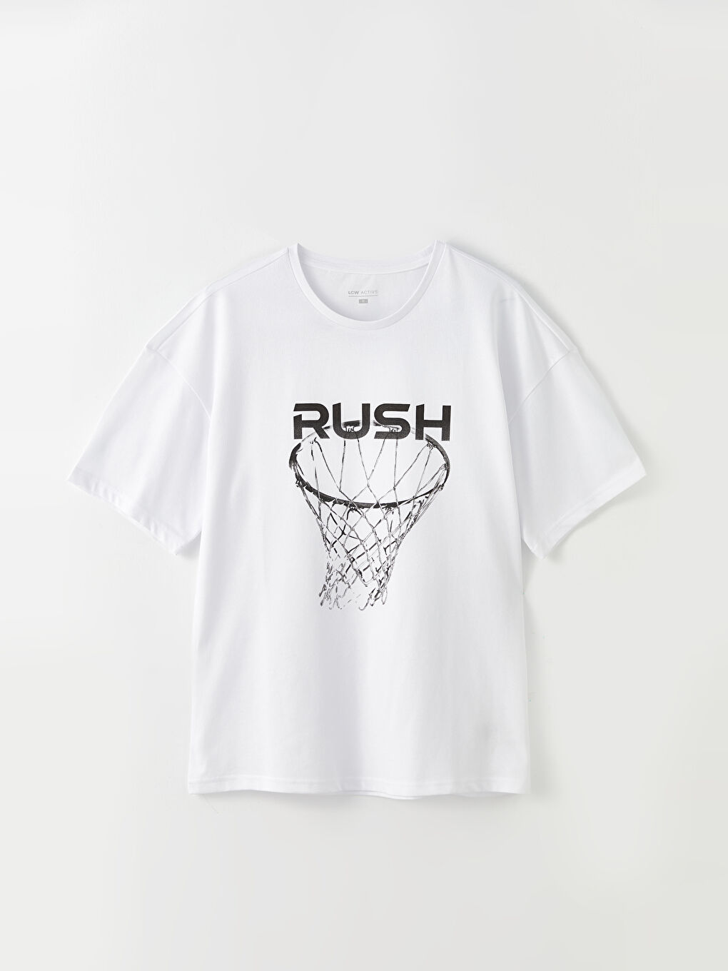 Beyaz Bisiklet Yaka Kısa Kollu Baskılı Erkek Spor Tişört-5