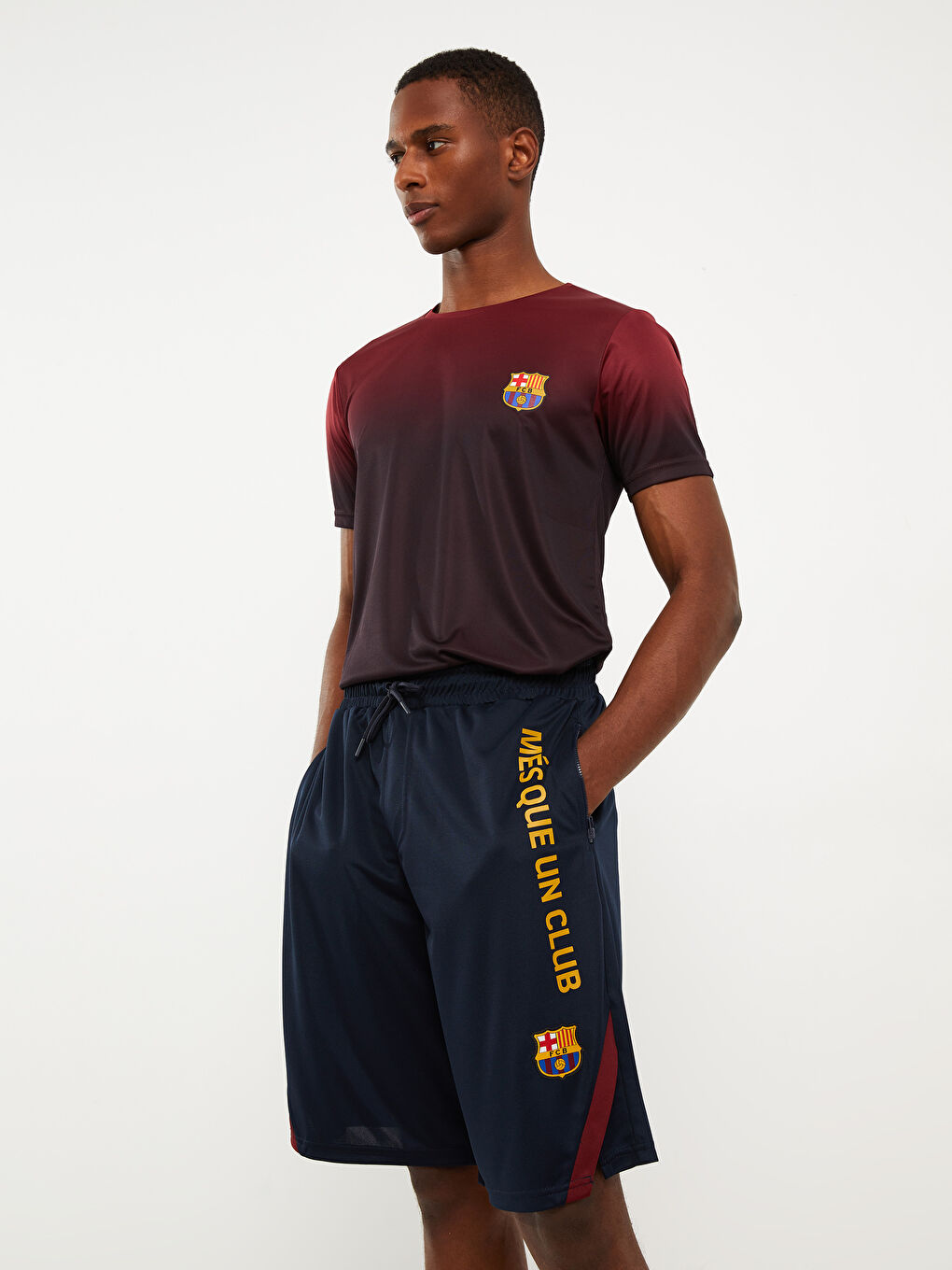 Lacivert Standart Kalıp Barcelona Baskılı Erkek Taraftar Şort