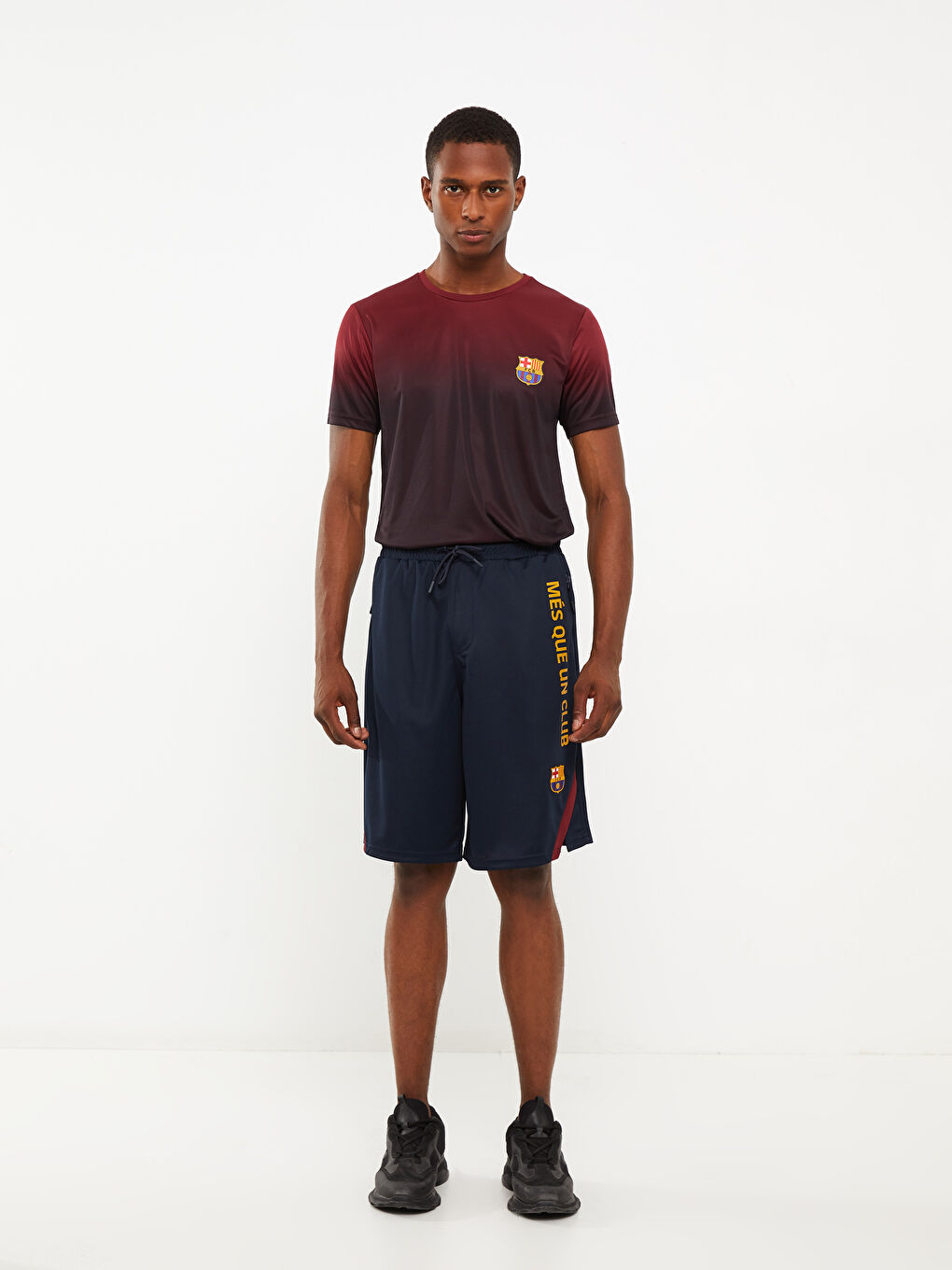 Lacivert Standart Kalıp Barcelona Baskılı Erkek Taraftar Şort-1