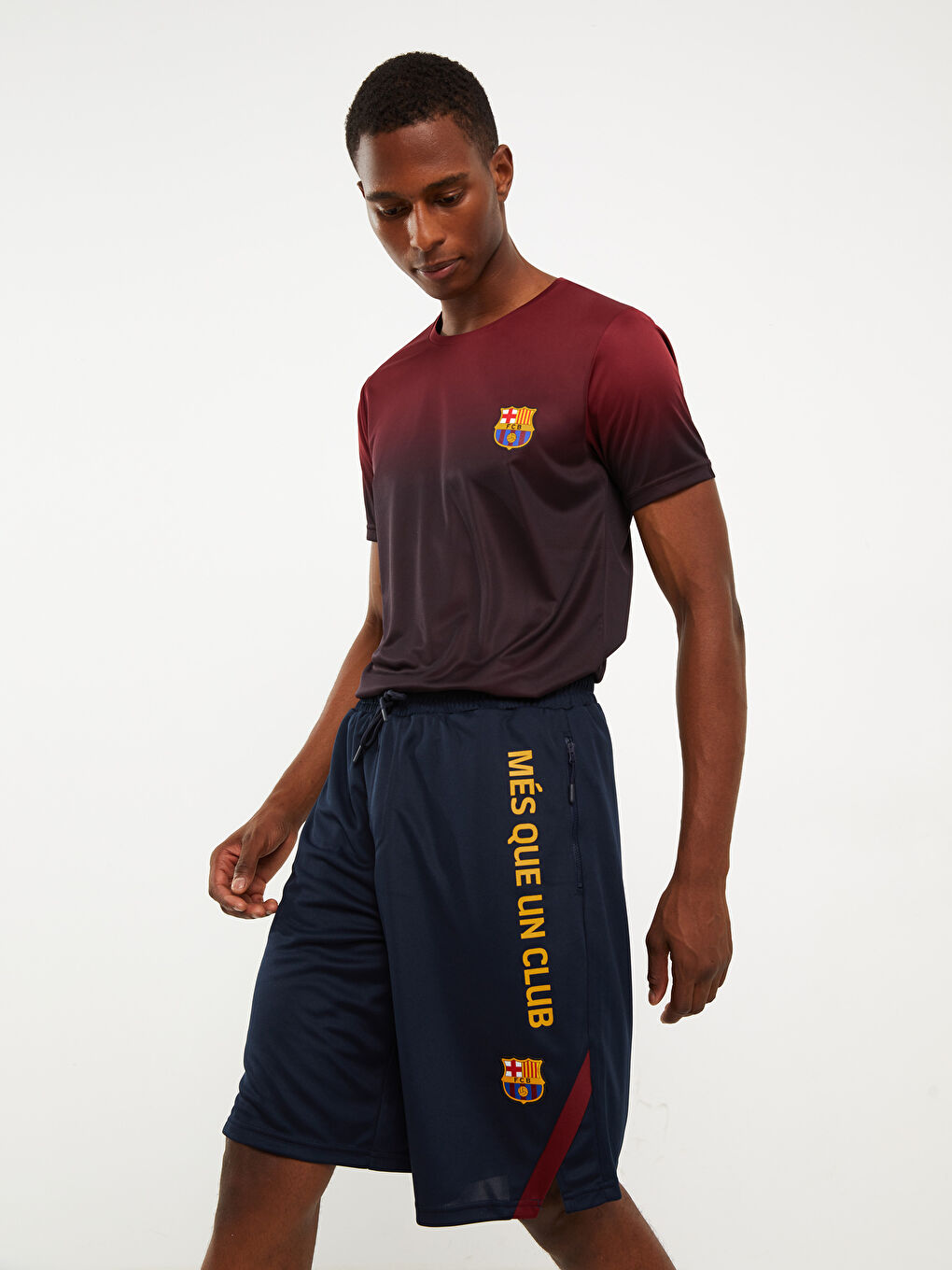 Lacivert Standart Kalıp Barcelona Baskılı Erkek Taraftar Şort-2