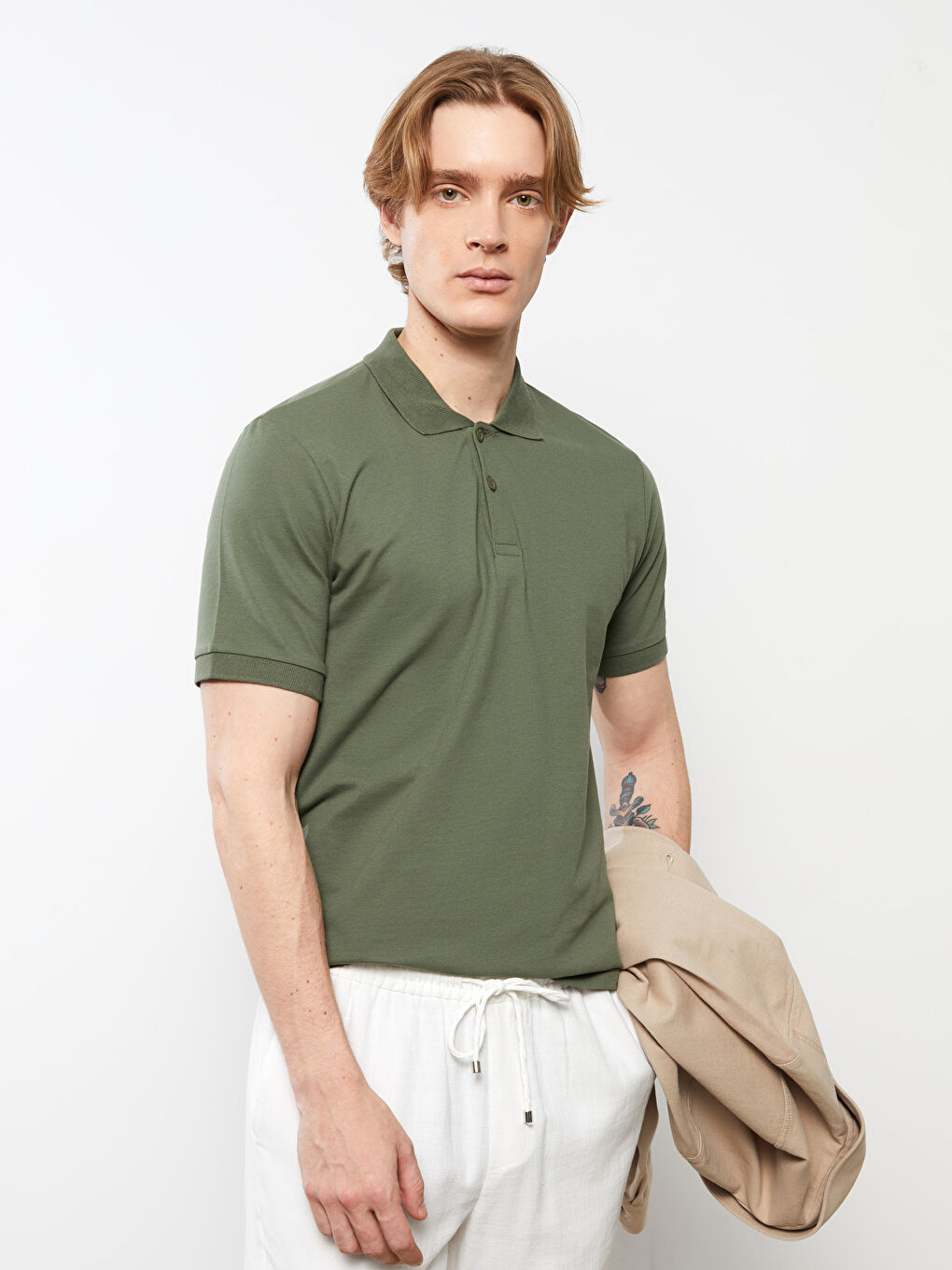 Polo Neck Short Sleeve Cotton Men's T-Shirt-2