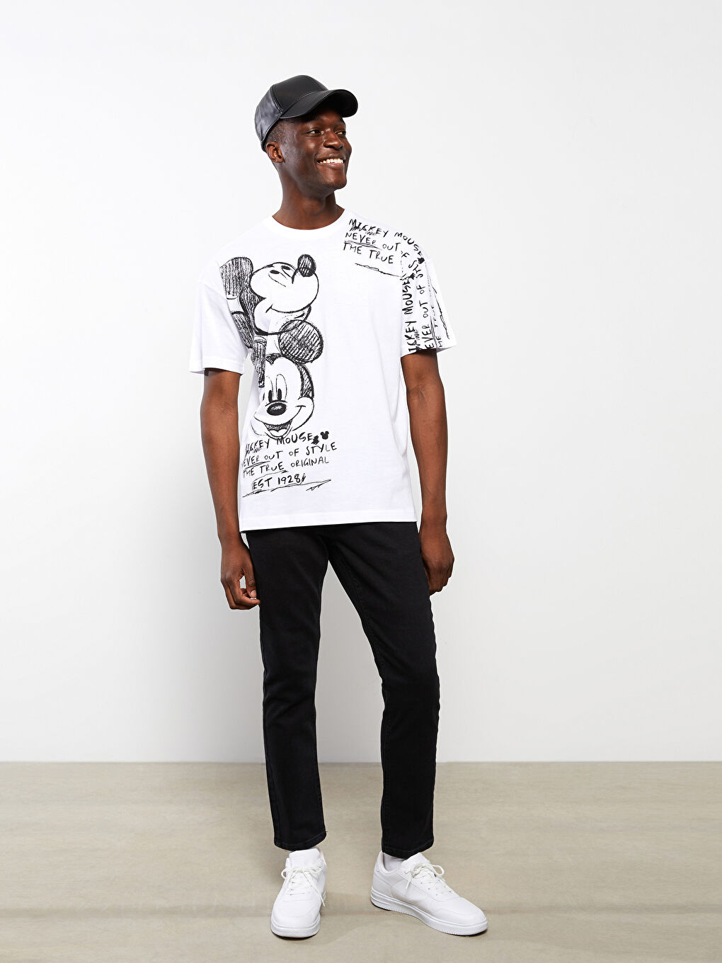 Oversize Crew Neck Short Sleeve Mickey Mouse Printed Combed Cotton Men's T-Shirt-1