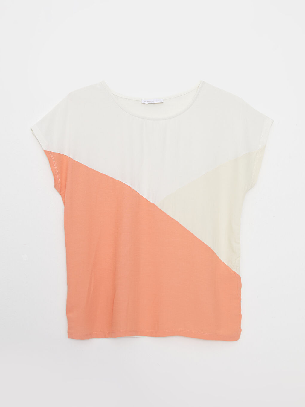 Crew Neck Color Block Short Sleeve Crepe Women's T-Shirt-5