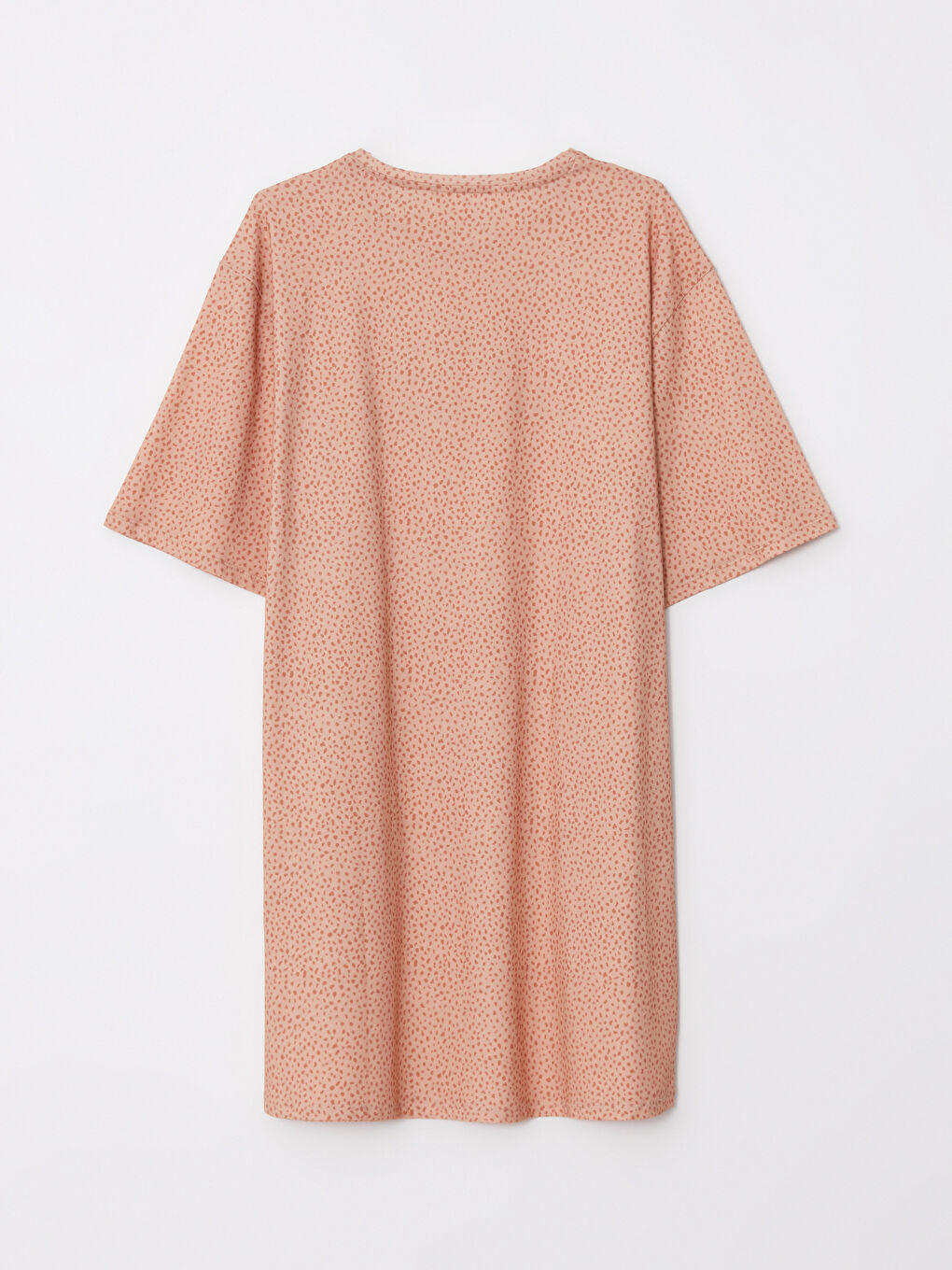 Bej Bisiklet Yaka Baskılı Kısa Kollu Kadın Gecelik-5