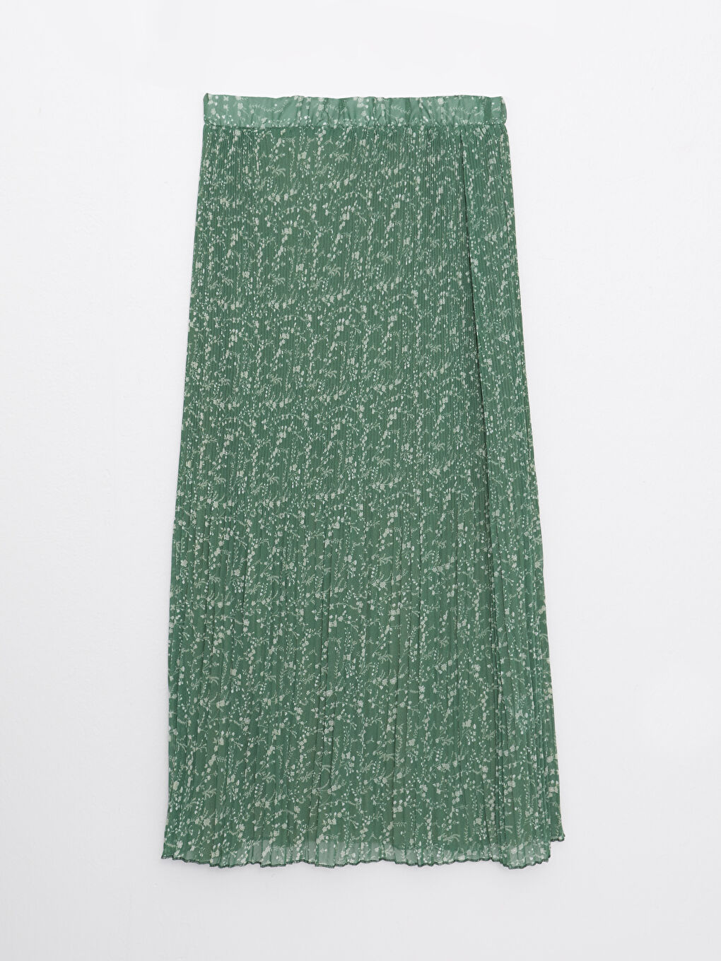 Yeşil Beli Lastikli Desenli Pileli Şifon Kadın Etek-6