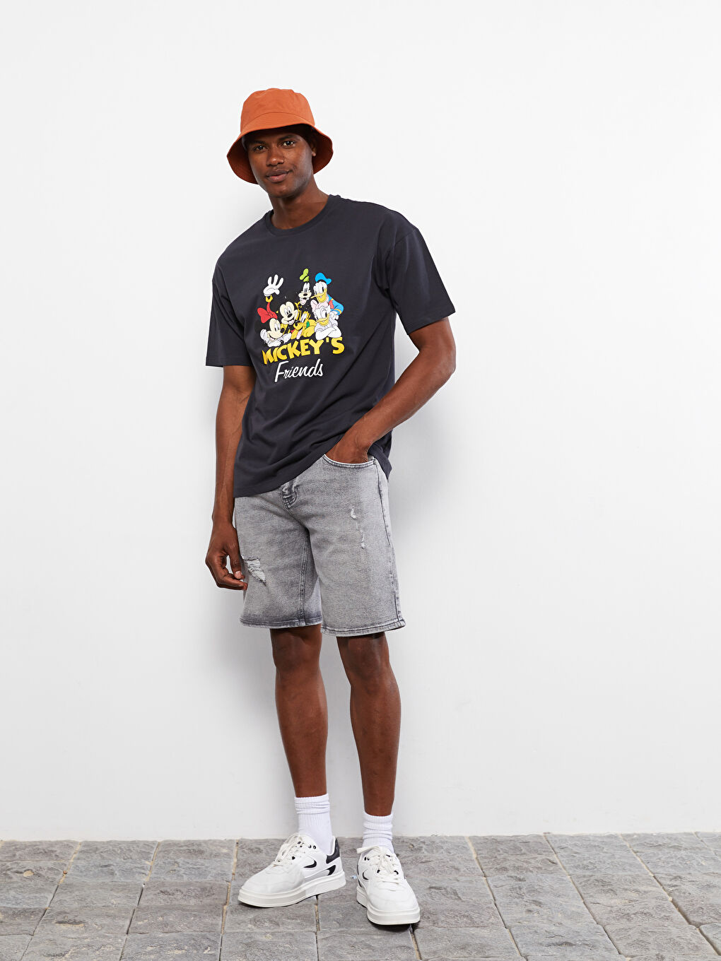 XSIDE Oversize Crew Neck Short Sleeve Mickey Mouse Printed Combed Cotton Men's T-Shirt -S2IF87Z8-SCP