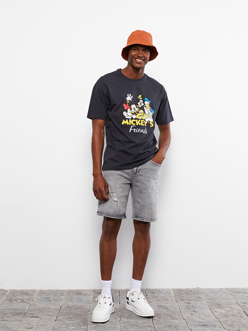 XSIDE Oversize Crew Neck Short Sleeve Mickey Mouse Printed Combed Cotton Men's T-Shirt -S2IF87Z8-SCP
