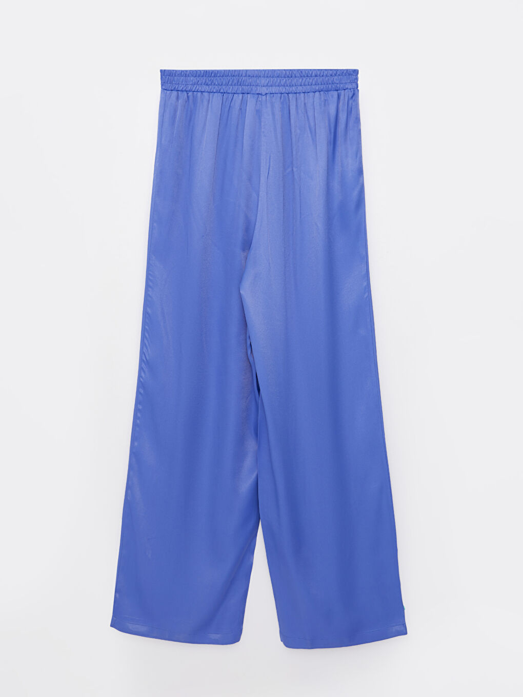 Mavi Beli Lastikli Rahat Kalıp Düz Saten Kadın Pantolon-6