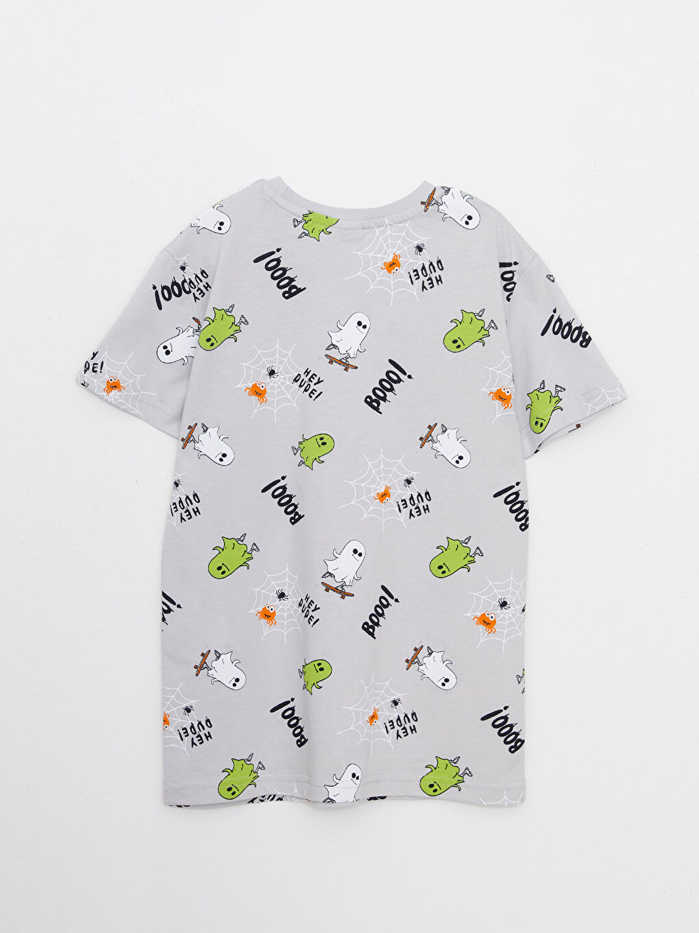 Gri Bisiklet Yaka Baskılı Kısa Kollu Pamuklu Erkek Çocuk Tişört-1