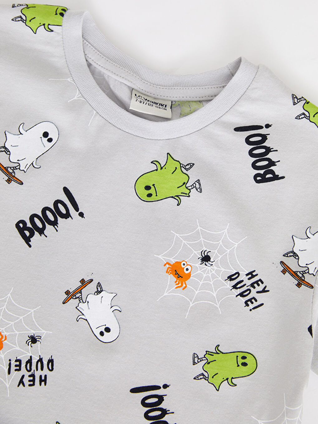 Gri Bisiklet Yaka Baskılı Kısa Kollu Pamuklu Erkek Çocuk Tişört-2