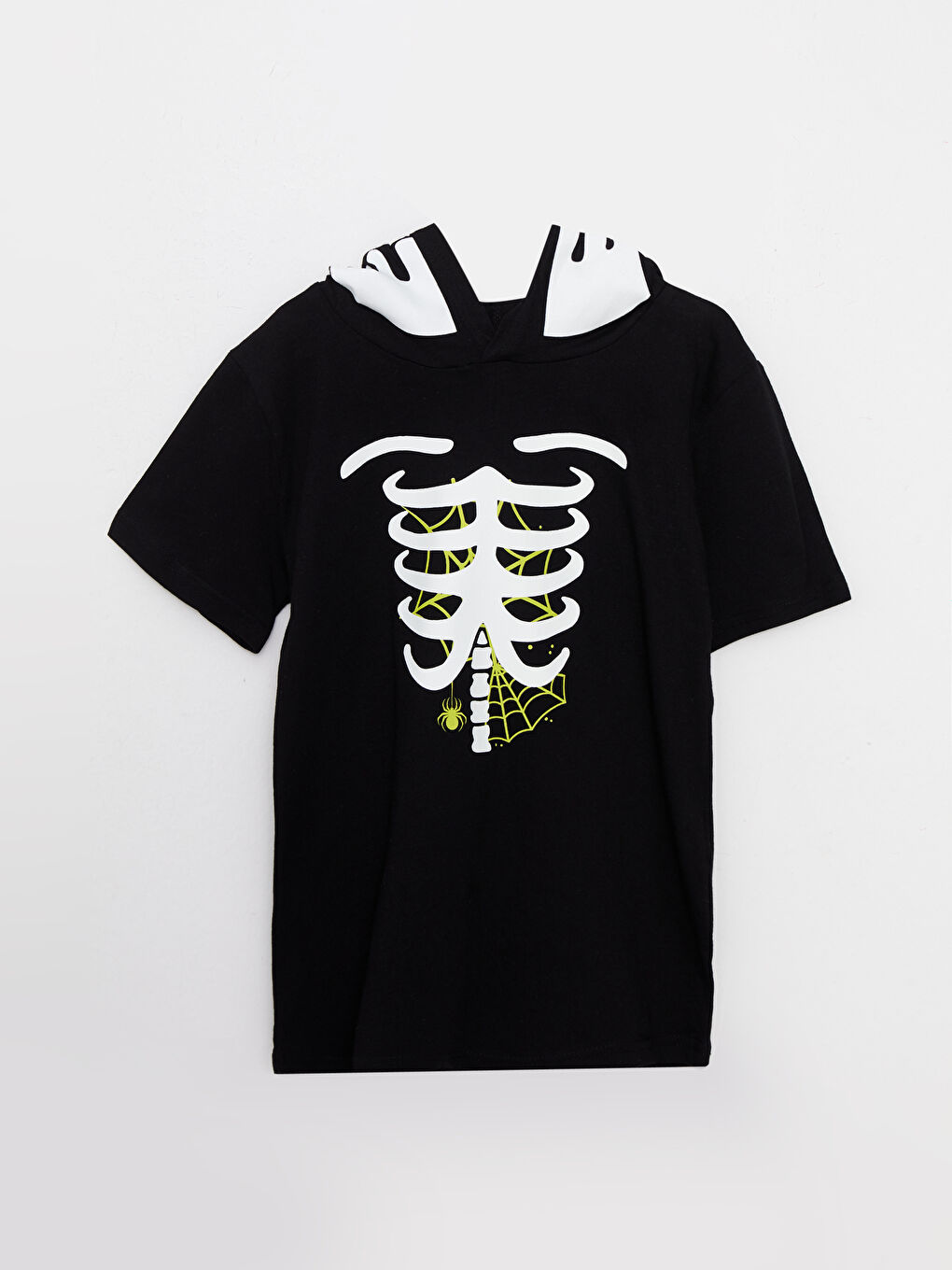 Siyah Kapüşonlu Baskılı Kısa Kollu Erkek Çocuk Tişört ve Eşofman Altı-1