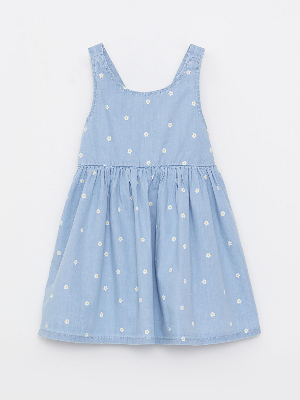 İndigo Bisiklet Yaka Askılı Baskılı Pamuklu Kız Bebek Jean Elbise