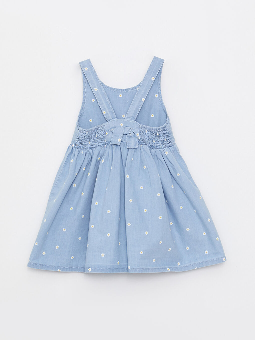 İndigo Bisiklet Yaka Askılı Baskılı Pamuklu Kız Bebek Jean Elbise-1
