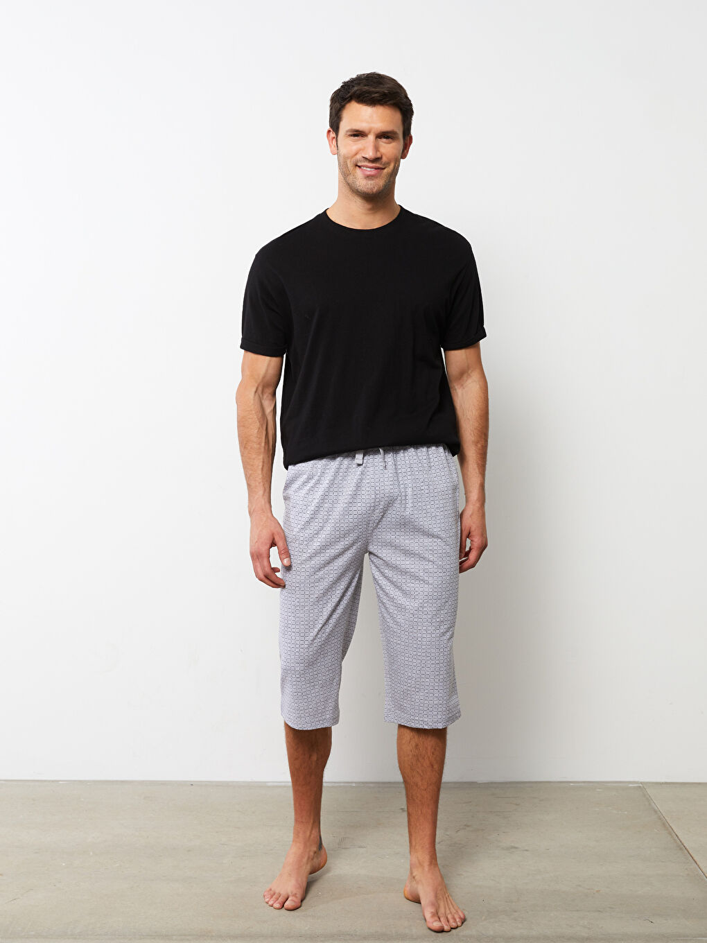 Gri Standart Kalıp Desenli Erkek Pijama Alt Şort-1