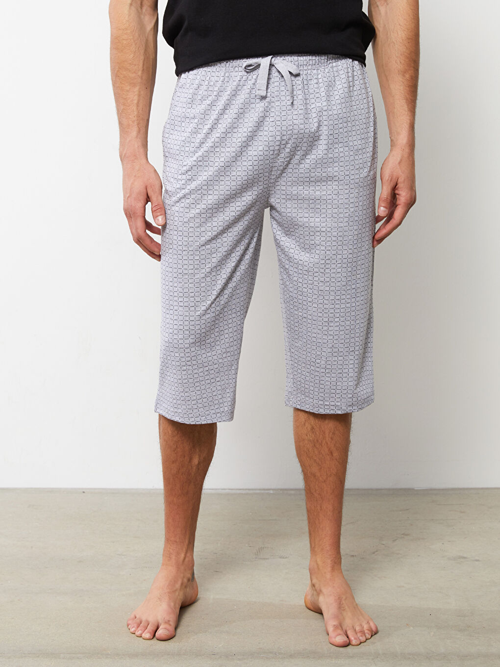 Gri Standart Kalıp Desenli Erkek Pijama Alt Şort-2