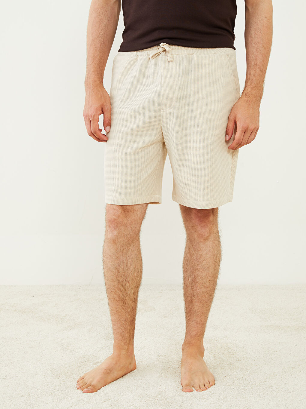 Bej Standart Kalıp Erkek Pijama Alt Şort-2