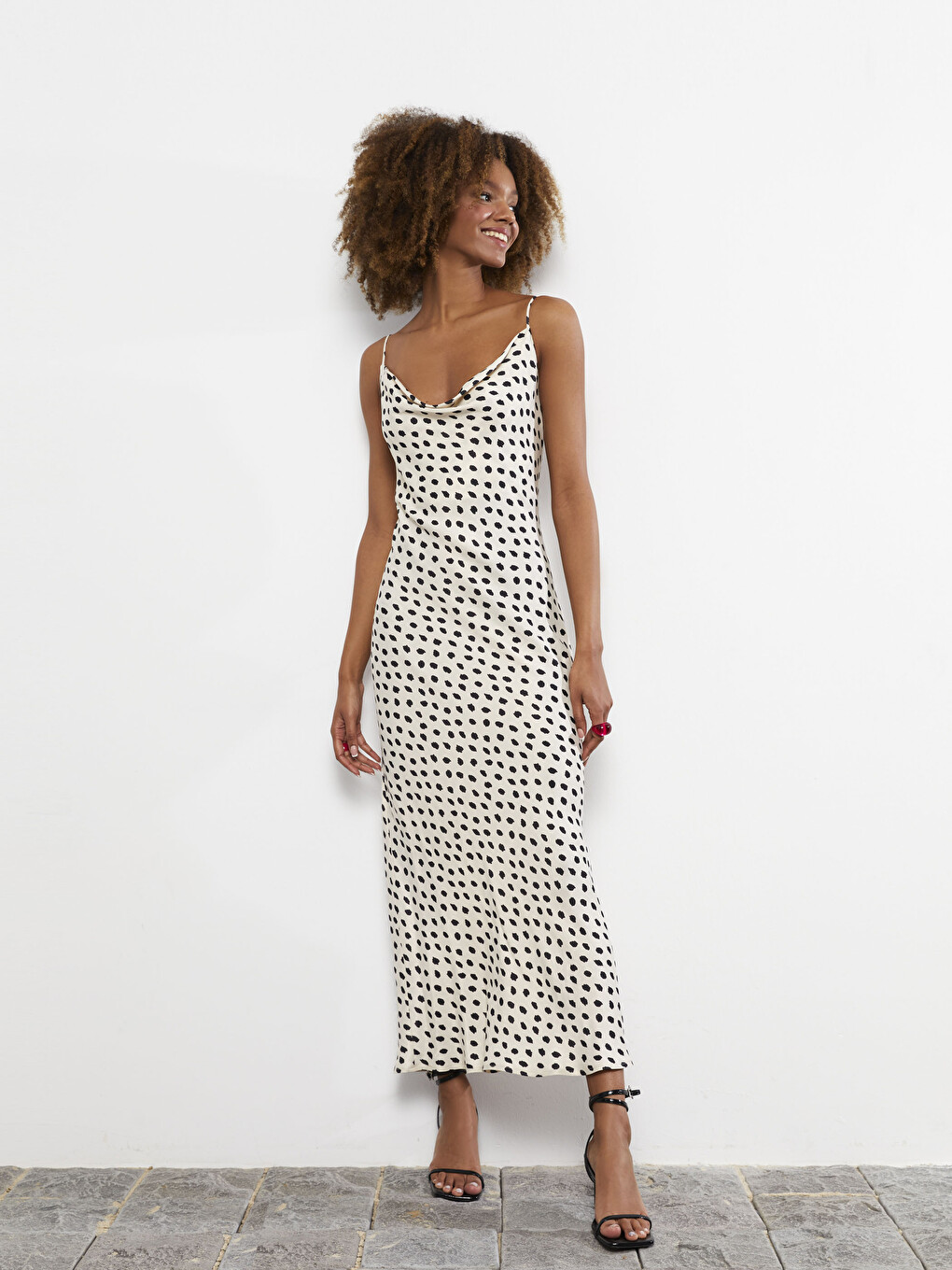 Flowy Collar Patterned Satin Women's Dress-1