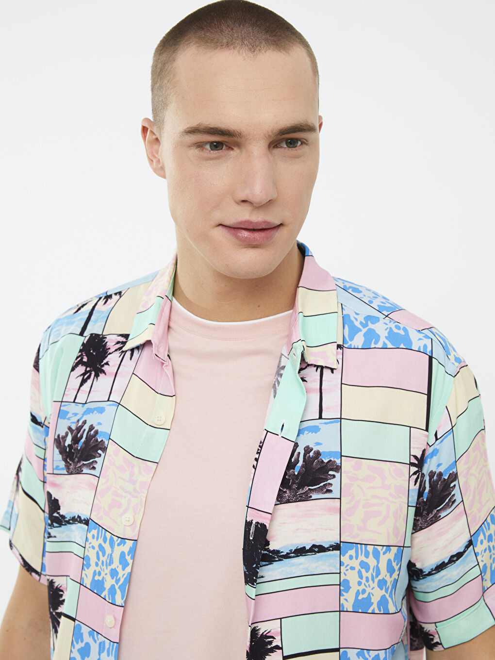 Pembe Regular Fit Kısa Kollu Desenli Erkek Gömlek-2