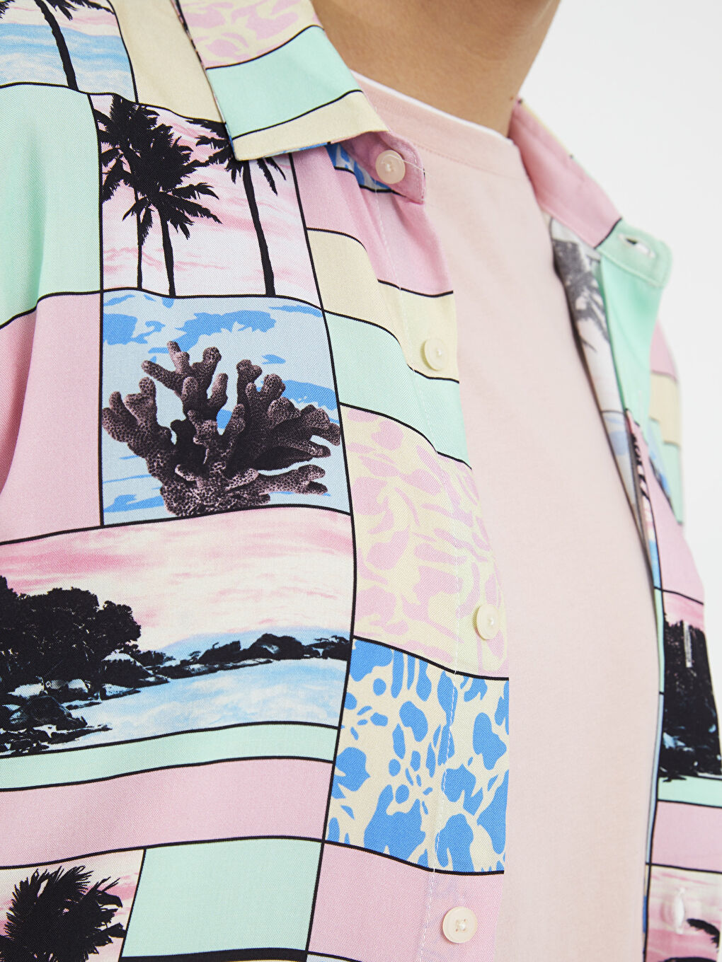 Pembe Regular Fit Kısa Kollu Desenli Erkek Gömlek-3