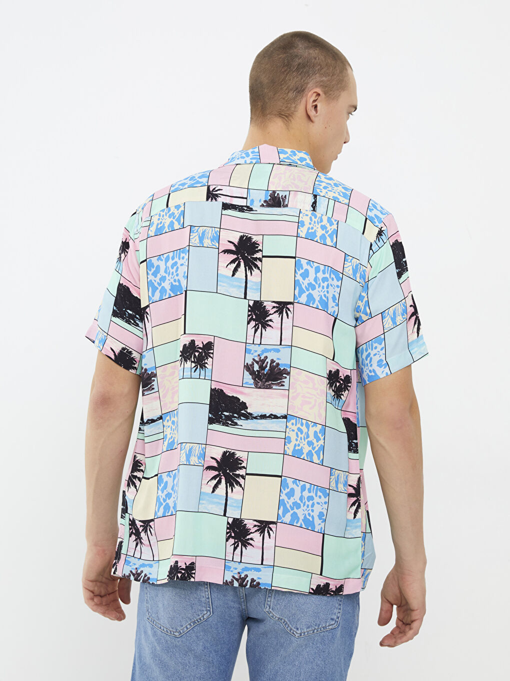 Pembe Regular Fit Kısa Kollu Desenli Erkek Gömlek-4