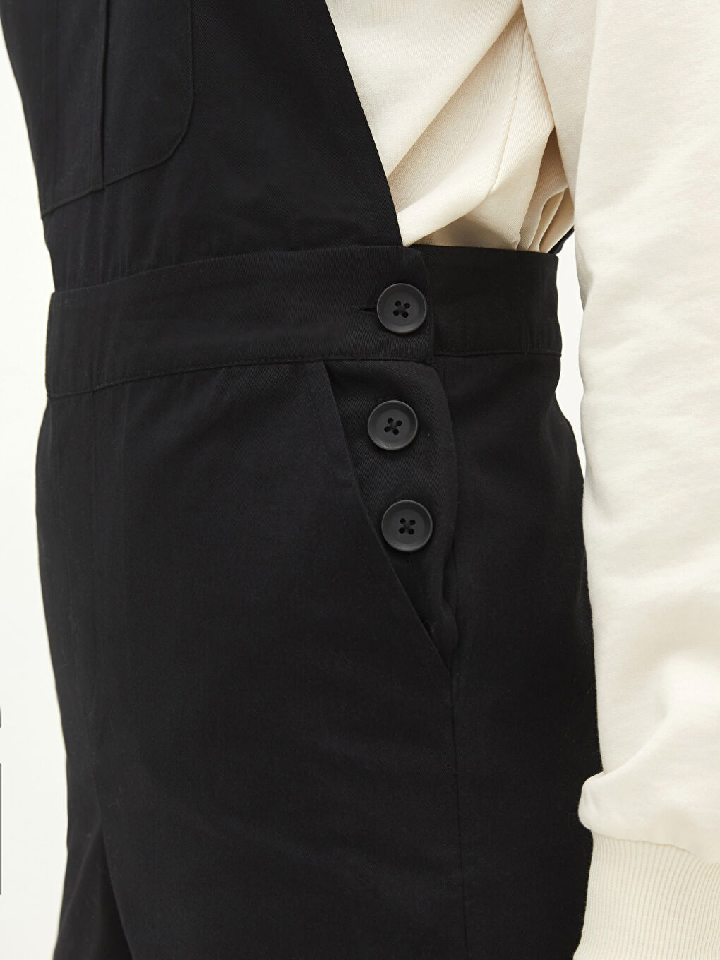 LCW Modest Siyah Kare Yaka Düz Askılı Gabardin Kadın Tulum - 2
