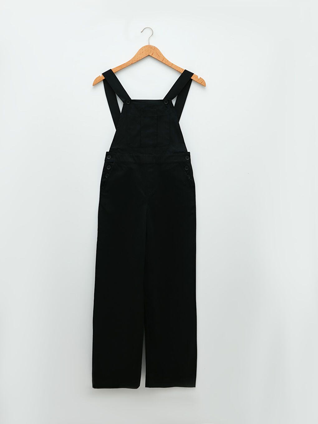 LCW Modest Siyah Kare Yaka Düz Askılı Gabardin Kadın Tulum - 4