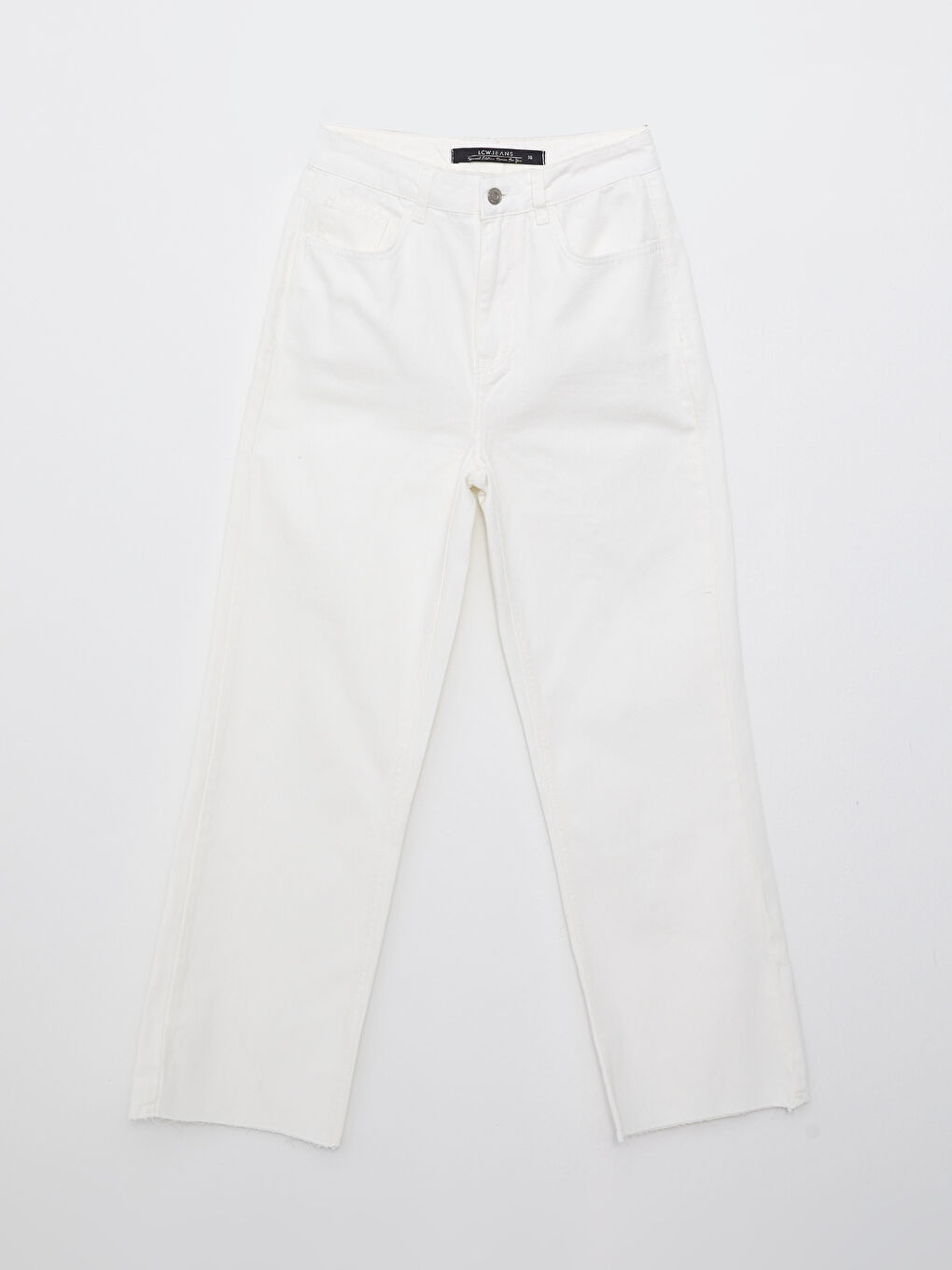 Beyaz Mom Fit Düz Cep Detaylı Kadın Rodeo Jean Pantolon-5