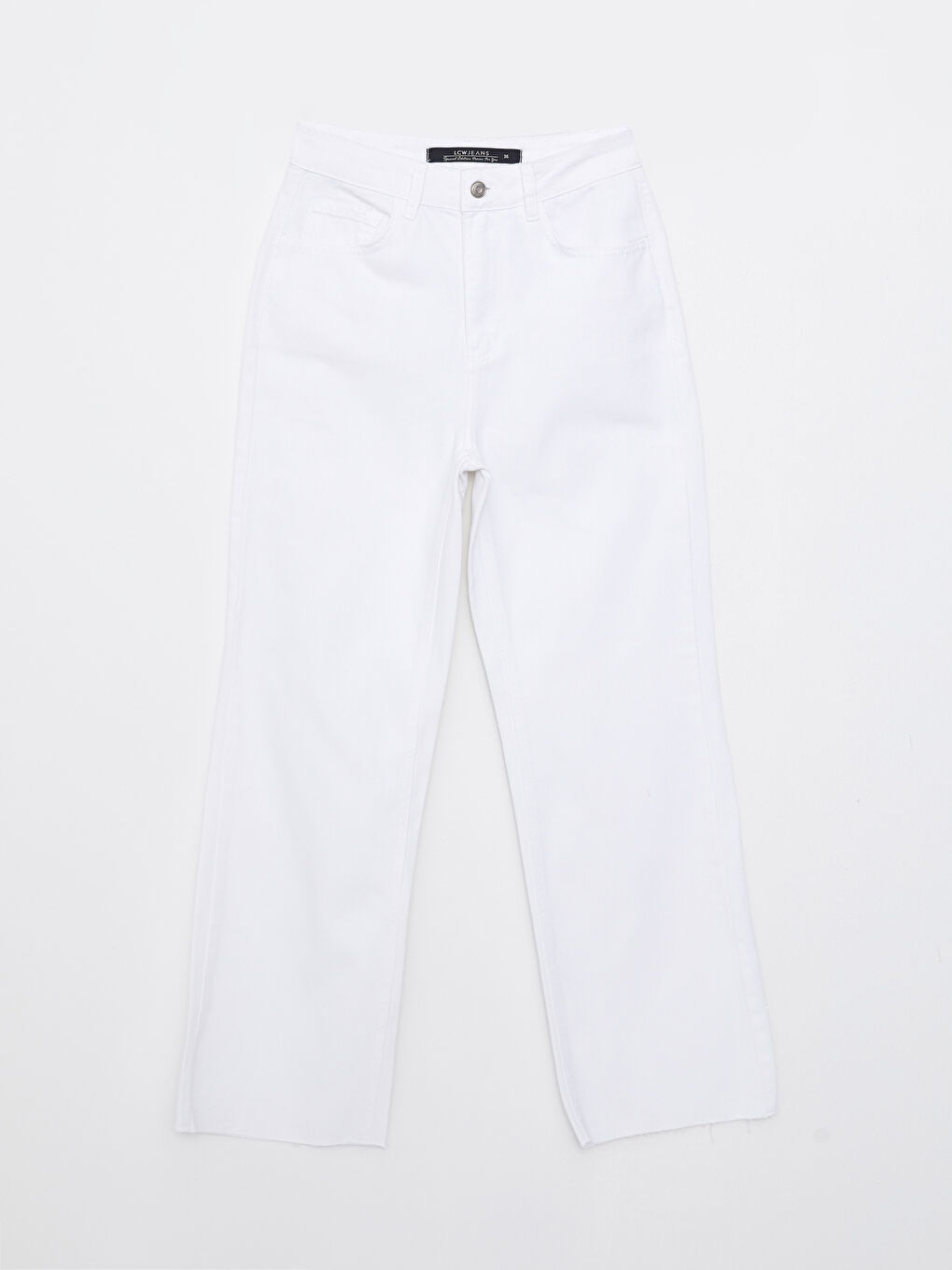 Beyaz Mom Fit Düz Cep Detaylı Kadın Jean Pantolon-5