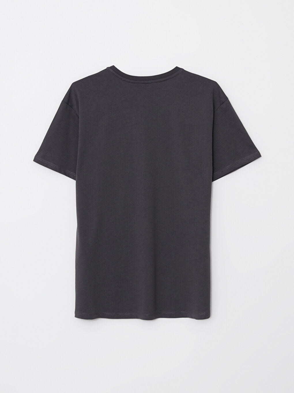 Gri Bisiklet Yaka Baskılı Kısa Kollu Pamuklu Kadın Tişört-7